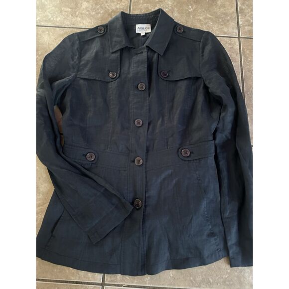 Armani Collezioni 6 Ramie Jacket Blouse Navy - Picture 1 of 7